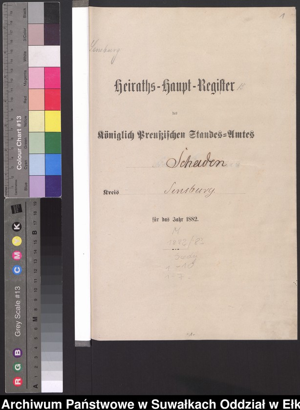 image.from.unit.number "Heiraths-Haupt-Register des Königlich Preussischen Standes-Amtes Schaden Kreis Sensburg"
