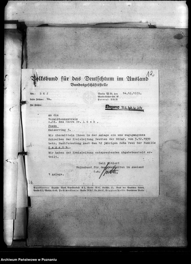 Obraz 16 z jednostki "Korespondencja w sprawie miejscowych Niemców, którzy zginęli w 1939 roku S - Z"