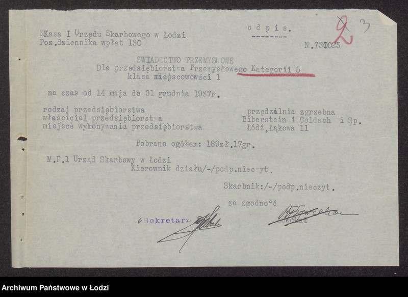 Obraz 5 z jednostki "Maks Bieberstein, Moszek Pinkus Goldach, Samuel Chołodenko, Aria Chołodenko- przędzalnia i sprzedaż przędzy"