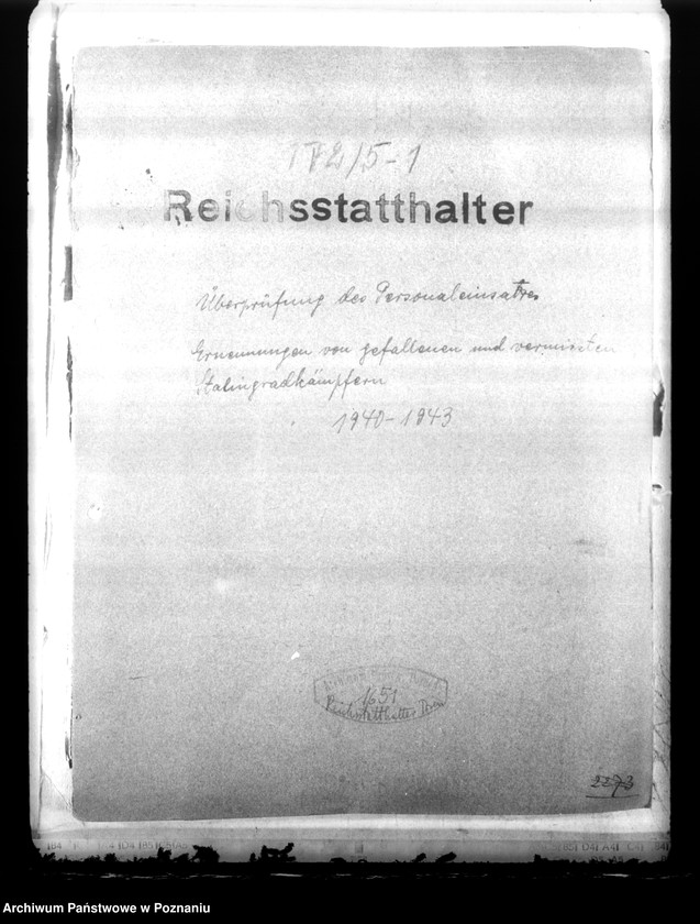 Obraz 4 z jednostki "Überprüfung des Personaleinsatzes. Ernennungen von gefallenen und vermissten Stalingradskämpfer"