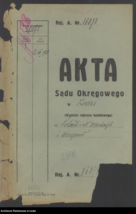Obraz 2 z jednostki "Aron Warhaft i M. H. Bergman - Wyrób i sprzedaż towarów włókienniczych i pośrednictwo handlowe Polwit"