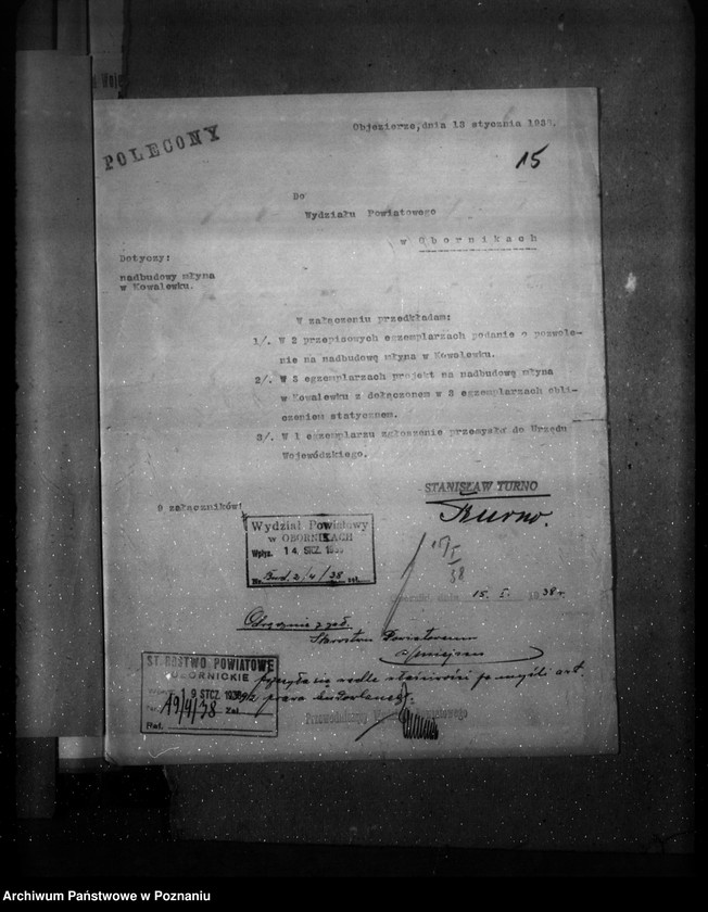 Obraz 19 z jednostki "Młyn wodno-motorowy w Kowalewku pow. obornicki /zatwierdzenie nadbudowy/"