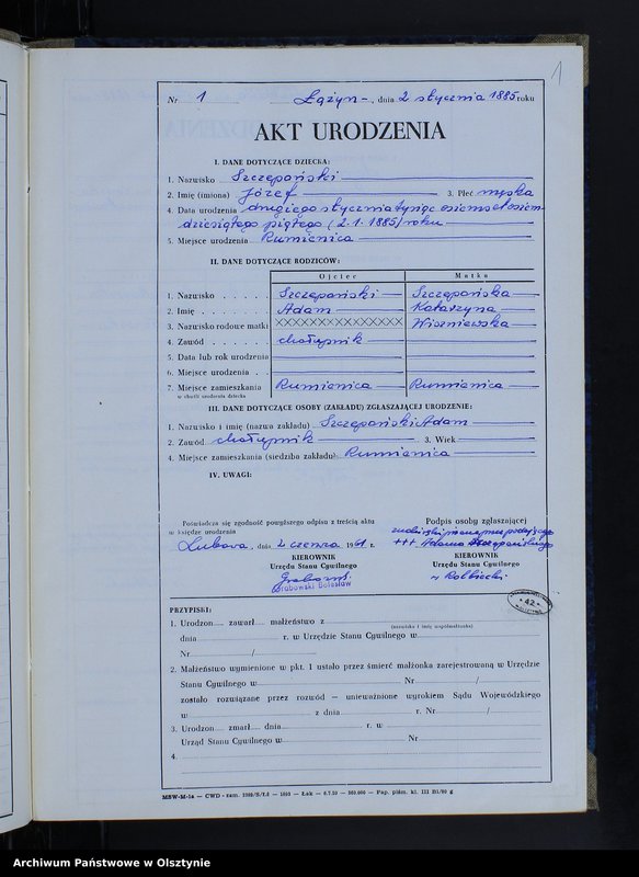 Obraz 3 z jednostki "Ksiega urodzeń Nr 1 - 90 /przepisana w języku polskim z oryginału niemieckiego w dniach 2.06.-16.06.1961/"