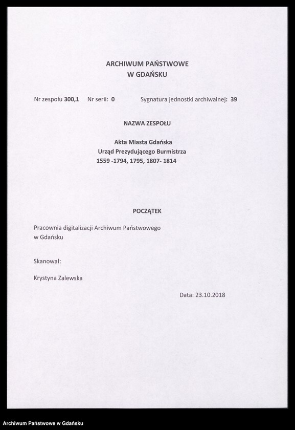 image.from.unit.number "Bürgermeisterliches Ambtbuch H. Johan von der Linden Praesidirenden Bürgermeisters […] vom [21.VIII.-31.XII.1596] Das ander No. 5 /indeks/"