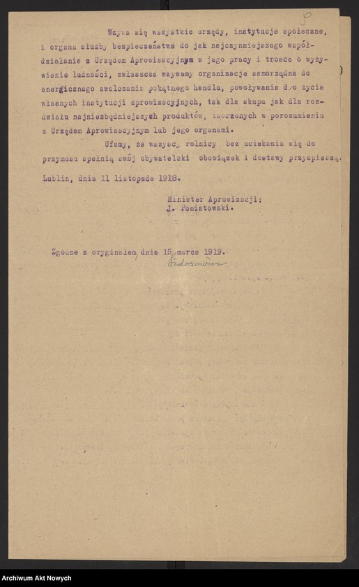 image.from.unit.number "Odpisy postanowień Tymczasowego Rządu Ludowego RP I. Daszyńskiego oraz dekrety przesłane do zatwierdzenia Naczelnikowi Państwa przez Radę Ministrów, pod przewodnictwem J. Moraczewskiego a następnie I. Paderewskiego."
