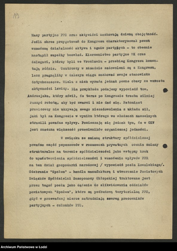Obraz 20 z jednostki "Sprawozdania i oceny z akcji jednolitofrontowej [z terenu miasta Łodzi- Wojewódzkiego Komitetu Polskiej Partii Socjalistycznej]"