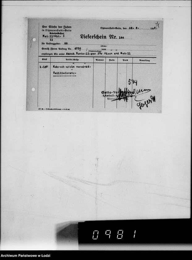 Obraz 11 z jednostki "Amt für zentrale Vewaltungsaufgaben der Luftwaffe Kriegsauftrag 49/41 A.z.V.3000 Kehrschaufeln"