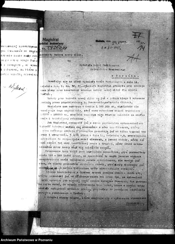 Obraz 19 z jednostki "Magistrat miasta Chełmży [subwencje na roboty doraźne]"