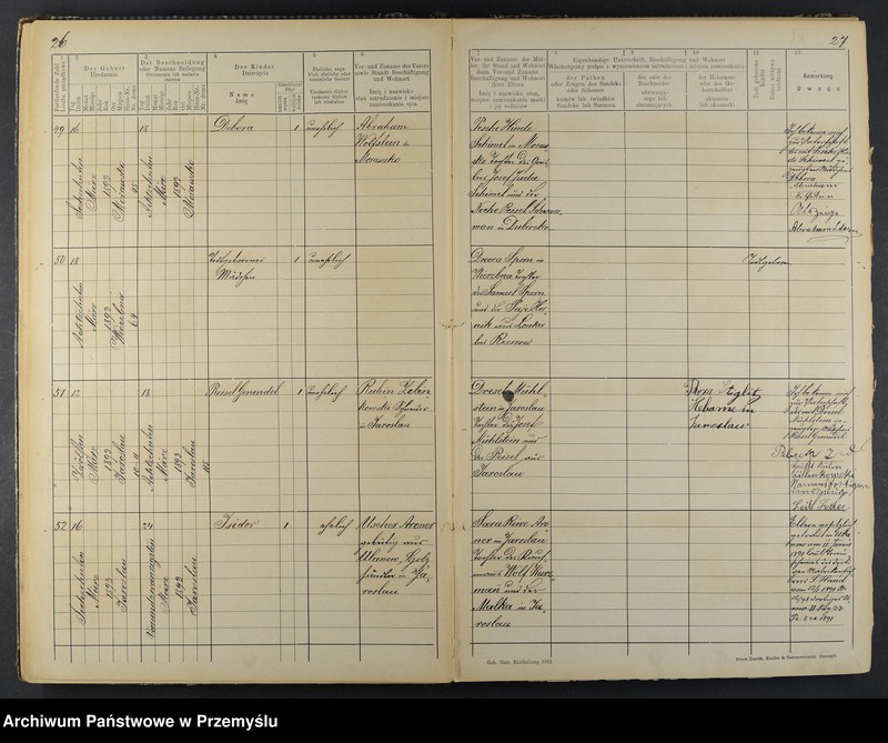 image.from.unit.number "Geburtsbuch des Isr.[aelitischen] Matriken-Bezirkes Jaroslau 1893"