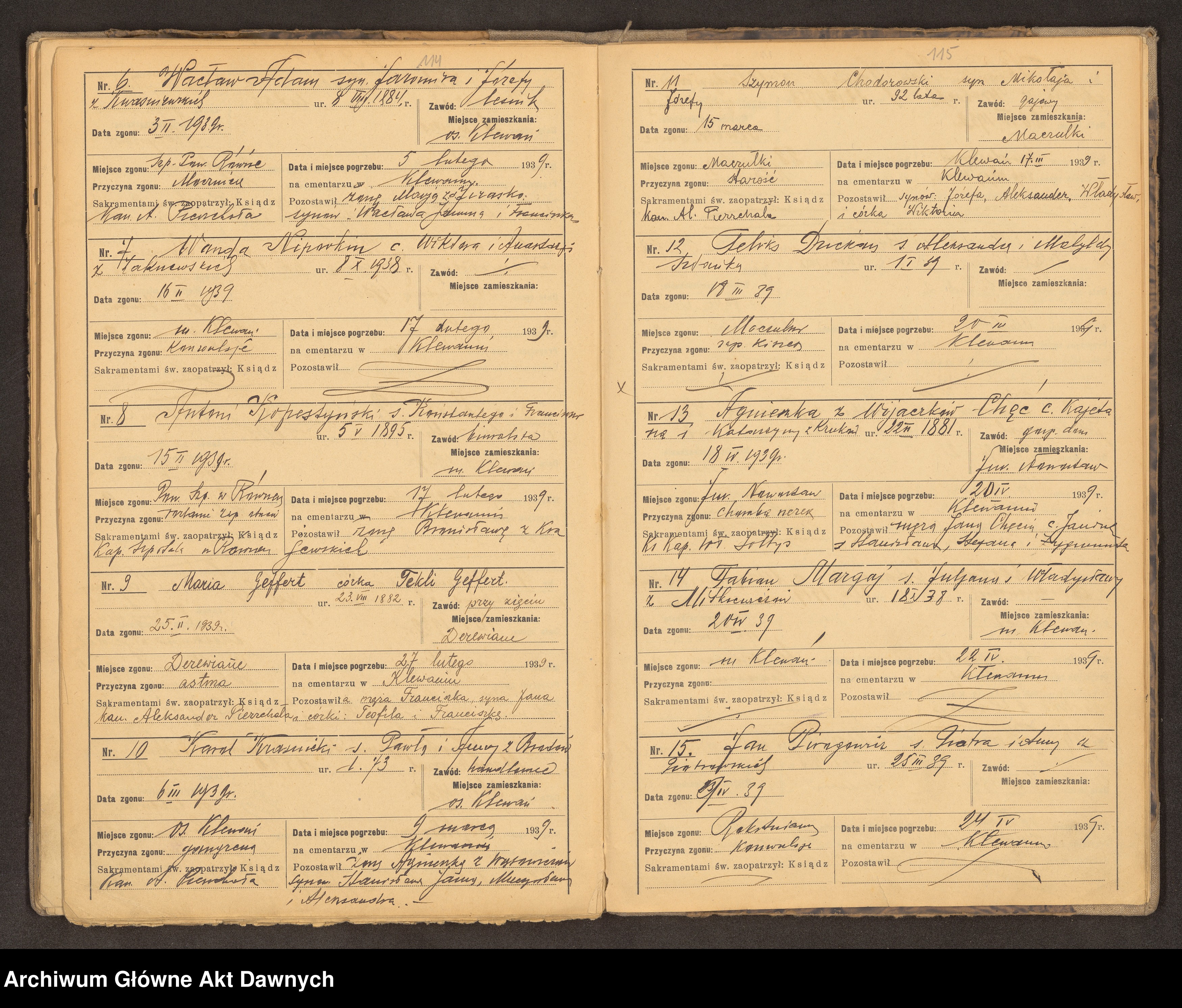 Skan z jednostki: Parafia: Klewań. Dekanat: Równe. Raptularz chrztów i zgonów w parafii.