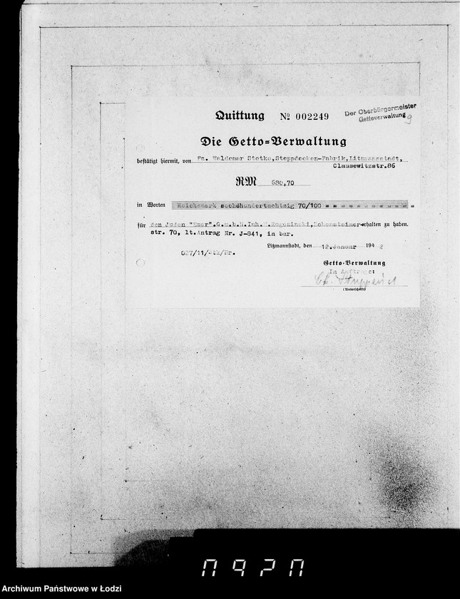 Obraz 13 z jednostki "J.841-860 [Wnioski Żydów z Getta o zwrot należności za prace lub towar wzięty na kredyt]"