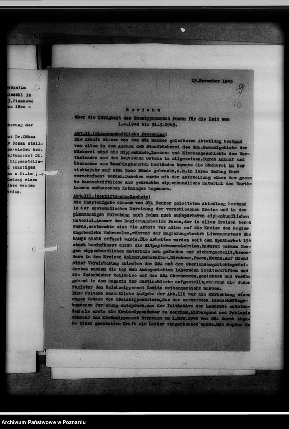 Obraz 14 z jednostki "[Sprawozdanie z podróży służbowej pracowników Gausippenamt w Poznaniu dotyczące zajętych ksiąg kościelnych, archiwów kościelnych oraz działalności powiatowych urzędów do spraw genealogicznych i Urzędu do Spraw Genealogicznych w Poznaniu]"