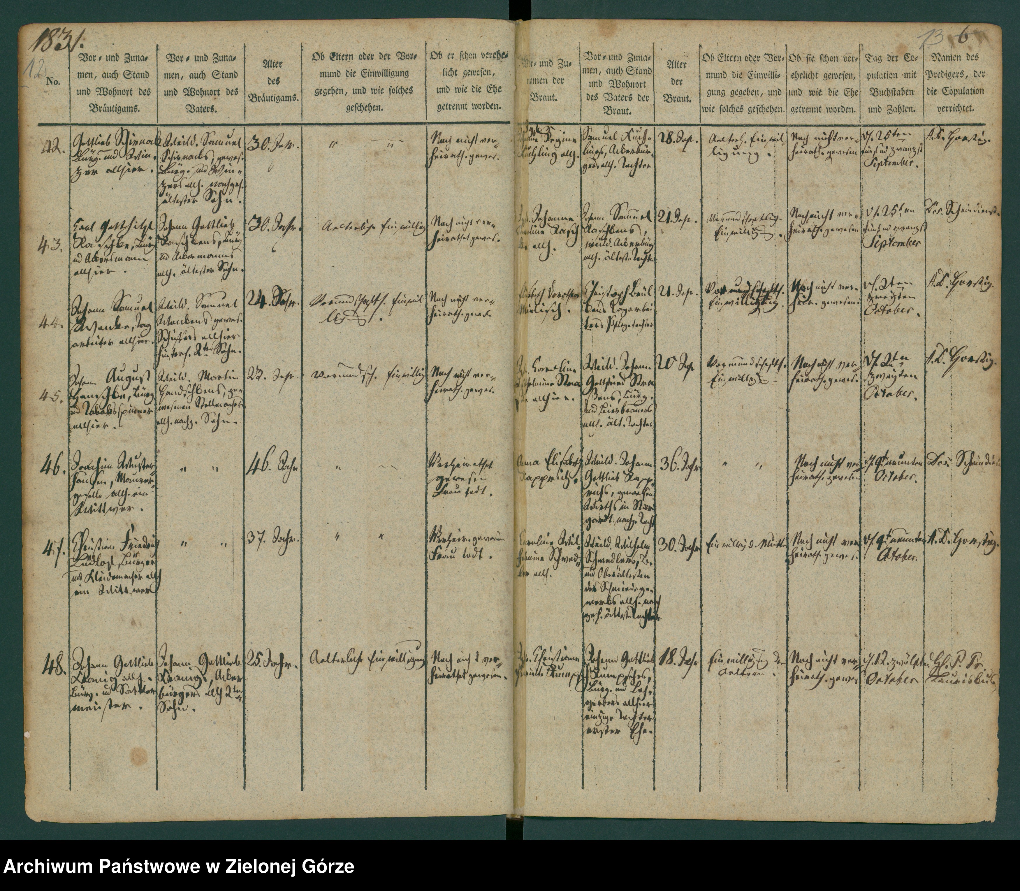 Skan z jednostki: Trauungs-Buch bei der Stadt und Pfarr-Kirche zu Guben 1831