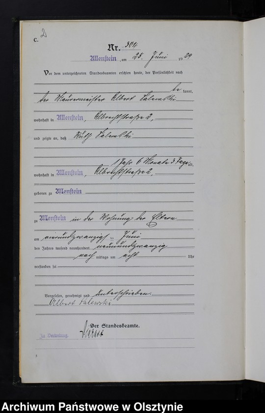 image.from.unit.number "Sterbe-Haupt-Register Tom II, Nr 304-567"