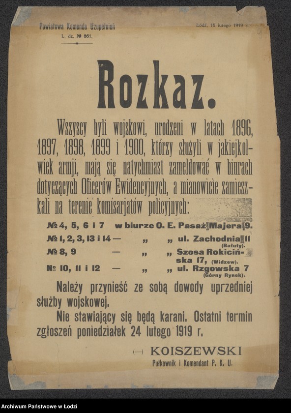 Obraz 1 z jednostki "[Obwieszczenie w sprawie ewidencji byłych wojskowych]"