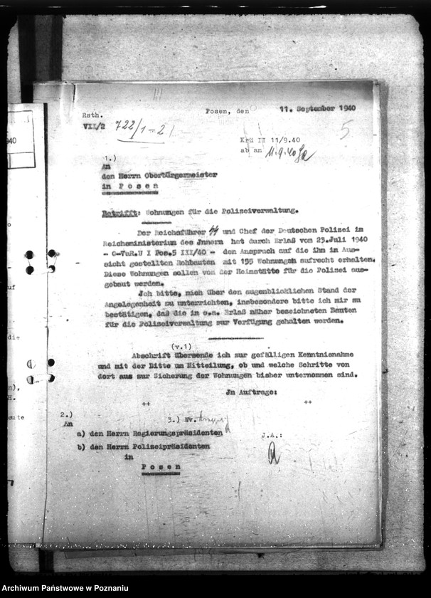 Obraz 9 z jednostki "Allgemeine Wohnungsfragen der Polizeiverwaltung Posen"