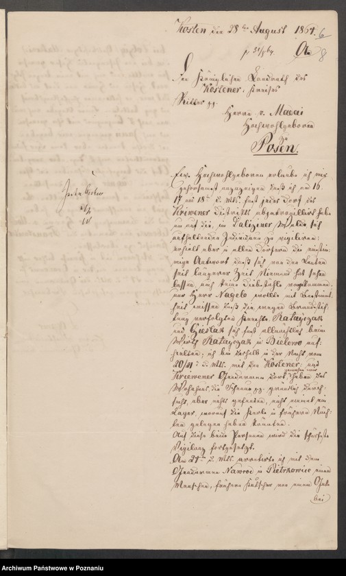 Obraz 11 z jednostki "Acta generalia des Oberpäsidialkommissars Landrat von Madai zu Kosten betreffend die Verfolgung der polnisch-revolutionären Umtriebe im Kreise Kosten /Kościan/."