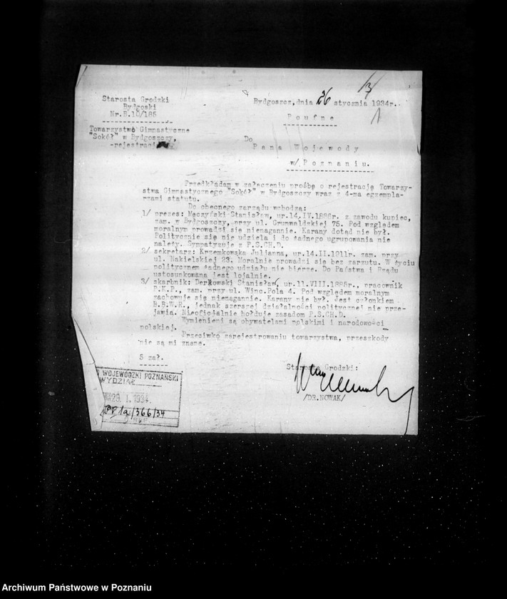 Obraz 5 z jednostki "/Towarzystwo Gimnastyczne Sokół V Bydgoszcz- rejestracja/"