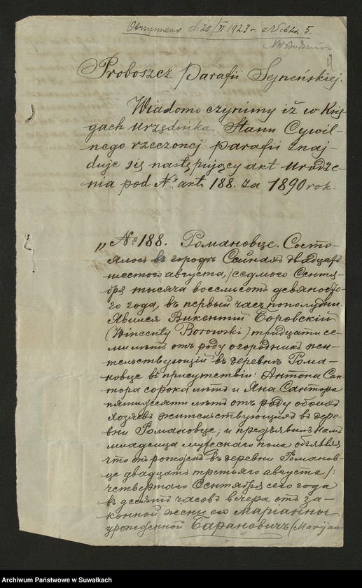 image.from.unit.number "Dokumenty Zaślubionych Smolańskiej parafii z 1922-1923 r."