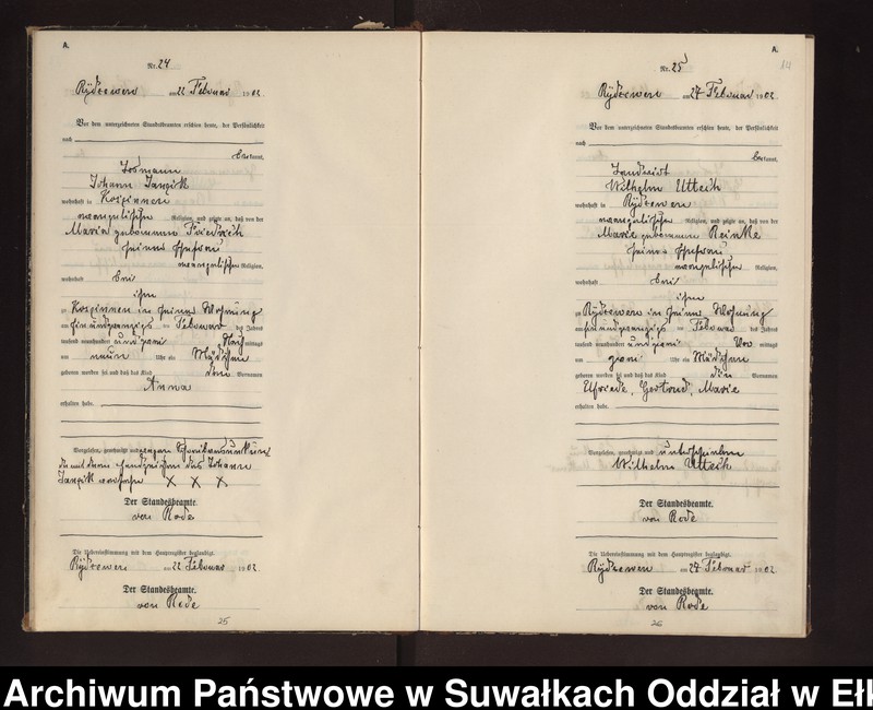 image.from.unit.number "Geburts-Neben-Register des Preussischen Standes-Amtes Rydzewen Kreis Lötzen"