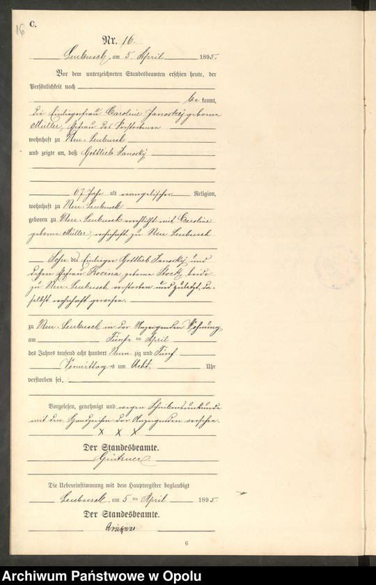 image.from.unit.number "Sterbe-Neben-Register Standes-Amt Leubusch 1895"