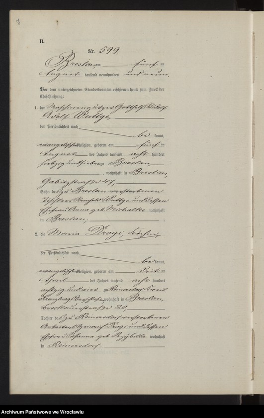 image.from.unit.number "Heiraths-Haupt-Register Breslau II 1909 Band 4"