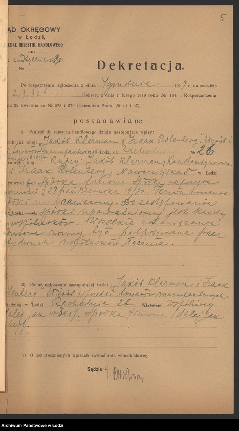 Obraz 7 z jednostki "Jakób Klarman, Izaak Rotenberg- wyrób i sprzedaż towarów manufakturowych"