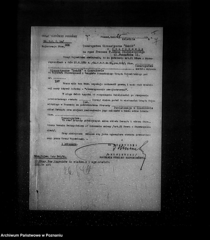 Obraz 11 z jednostki "/Towarzystwo Gimnastyczne Sokół w Czarnkowie - rejestracja/"