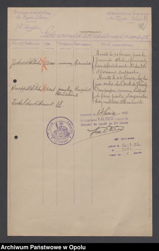 image.from.unit.number "Arrestation /Korespondencja dotycząca stanu wyjątkowego na Górnym Śląsku - aresztowania, listy imienne więźniów/ 2.02.-10.03.1922"