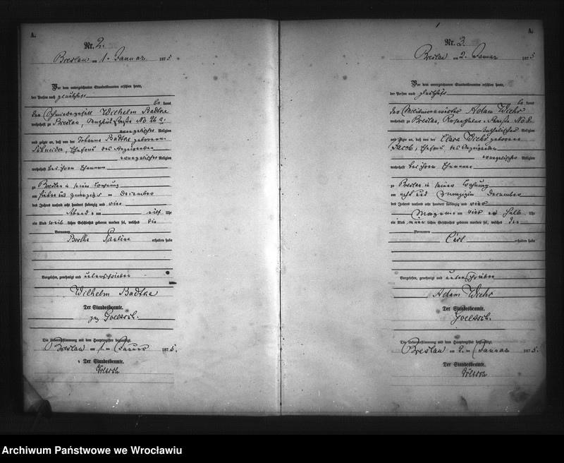 Obraz 4 z jednostki "Geburts-Neben-Register Breslau I 1875 Band 1"