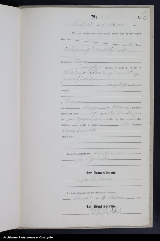 image.from.unit.number "Geburts-Neben-Register Nr 1 - 20 /Fragment księgi/"