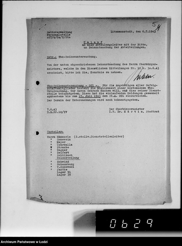 Obraz 10 z jednostki "Anordnungen und Umläufe an alle Abteilungsleiten Getto-Verwaltung"