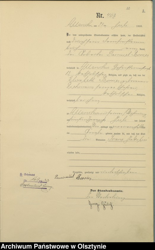 image.from.unit.number "Geburts-Haupt-Register Tom II,Nr 400 - 765"