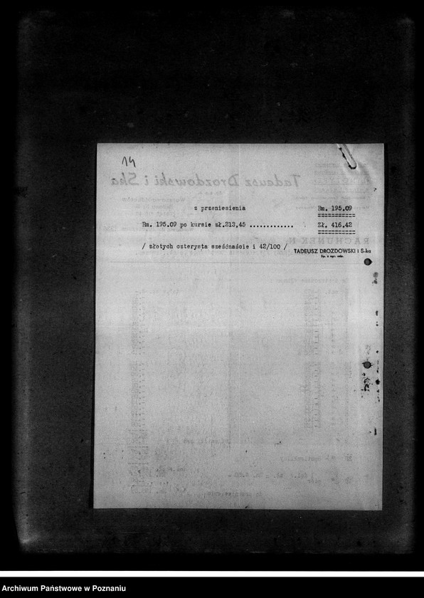 Obraz 18 z jednostki "Korespondencja z firmami: Tadeusz Drozdowski i Spółka z ograniczoną odpowiedzialnością oraz Dom Agentowo-Komisowy Adolf Neuding w sprawi maszyn i części linotypowych"