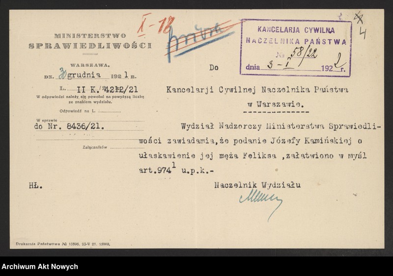 image.from.unit.number "Ułaskawienia z b. Kongresówki - nieuwzględnione, dotyczące zabójstw, napadów zbrojnych, rabunkowych, pokątnego gorzelnictwa, gwałtu, deprawacji, wymuszeń, łapownictwa, wyroków: o kradzieże dokonane min. przez Rosjan b. żołnierzy armii Wrangla, o przemyt przez granicę pruską, a także o zdradę i wstąpienie do armii bolszewickiej"