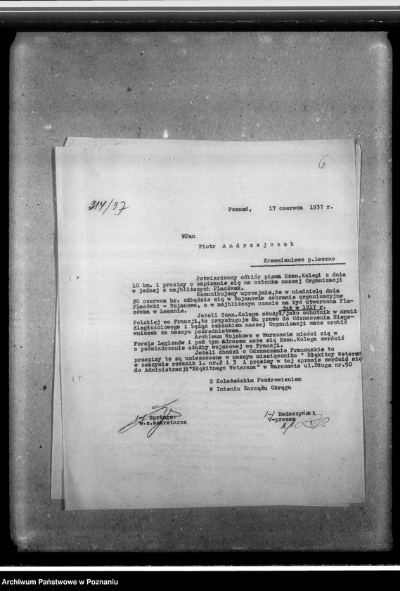 Obraz 10 z jednostki "Sprawy organizacyjne i personalne - członkowie zarządu, korespondencja"