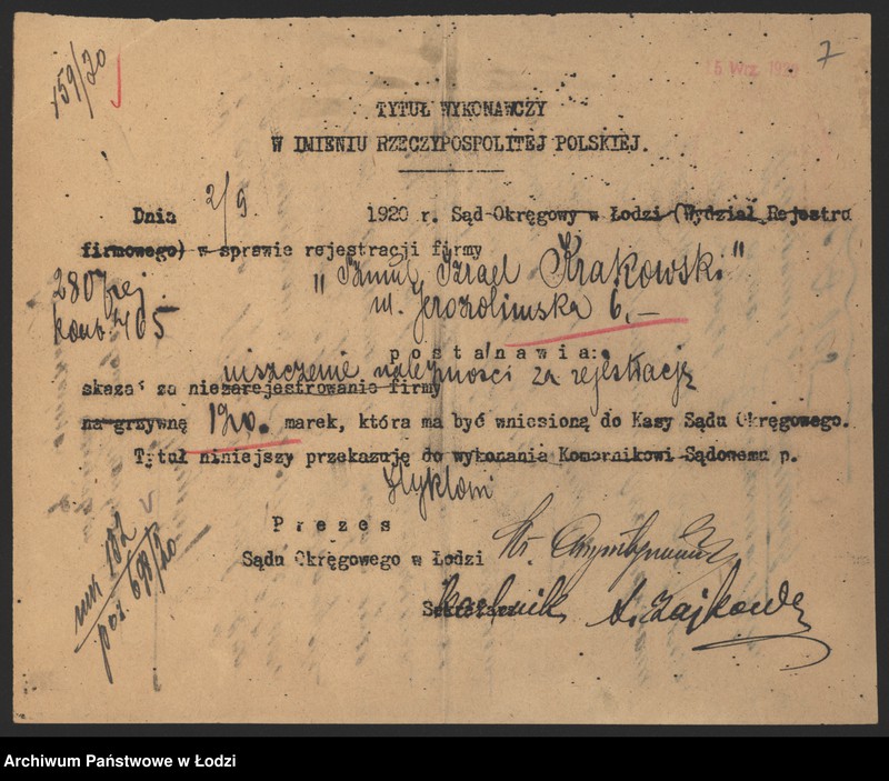 Obraz 9 z jednostki "Izrael Szmul Krakowski – sprzedaż drzewa"