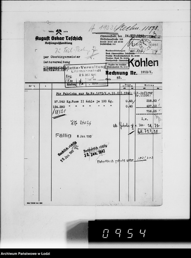 Obraz 8 z jednostki "T. [rachunki za dostawy towarów dla Getta]"