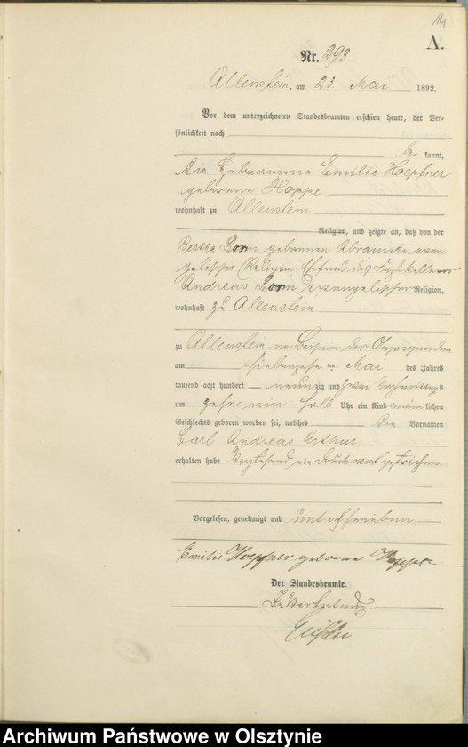 image.from.unit.number "Geburts-Haupt-Register Tom II,Nr 281 - 560"