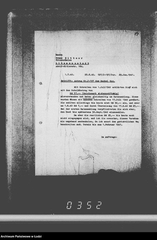 Obraz 17 z jednostki "J.196-210 [Wnioski Żydów w Getcie o zwrot długów za wzięty na kredyt towar przez kupujących]"