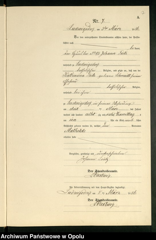 Obraz 11 z jednostki "Geburts-Neben-Register des Standesamts Ludwigsdorf pro 1886"