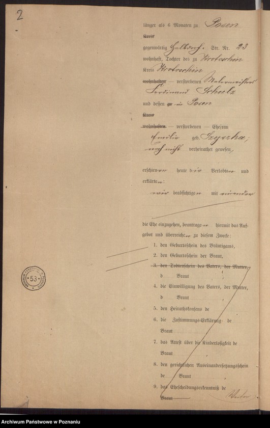 Obraz 4 z jednostki "Die von den Verlobten beigebrachten Urkunden zur Eheschliessung pro 1899"