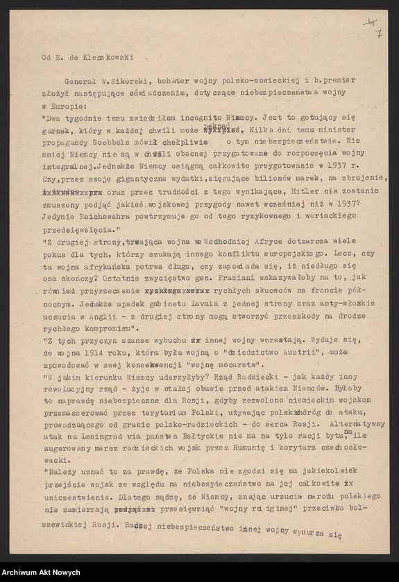 image.from.unit.number "Kleczkowski Stefan, dziennikarz polonijny. Publikacja artykułu Władysława Sikorskiego o Pomorzu i oświadczenia o niebezpieczeństwie wojny."