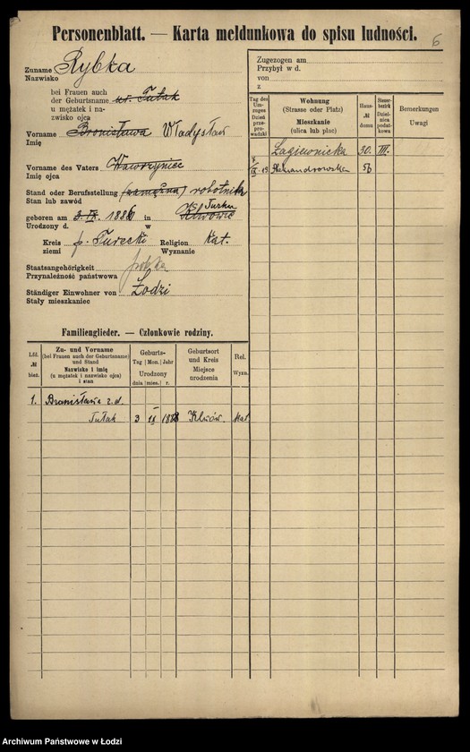 Obraz 8 z jednostki "[Spis ludności Łodzi] Rybka-Rynczkowski"