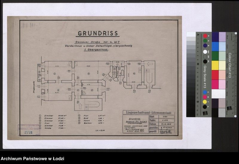 Obraz 1 z jednostki "Grundriss Dessauer Strasse Nr 4, W7 Vorderhaus und linker Seitenflügel viergeschossig 1 Obergeschoss"
