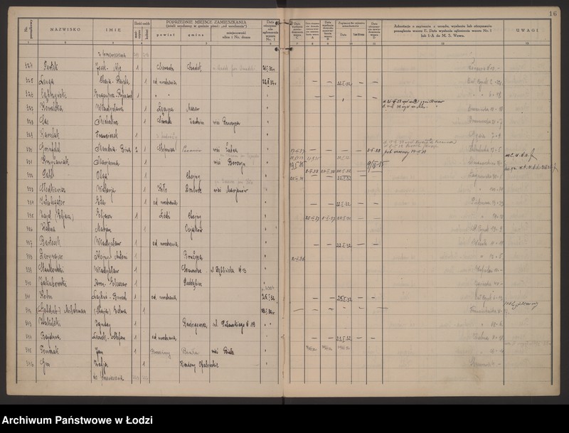 Obraz 19 z jednostki "Księga kontroli ruchu ludności (rejestr osób przybywających do gminy) Łódź, komisariat III, nr 1-4543"