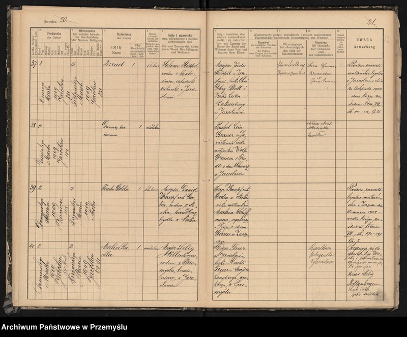 image.from.unit.number "Księga urodzin izr[aelickiego] Urzędu metrykalnego w Jarosławiu 1909"