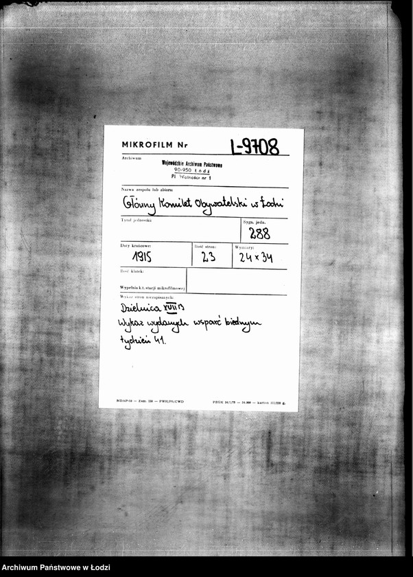 Obraz 2 z jednostki "Dzielnica XVIIb. Wykaz wydanych wsparć biednym, tydzień 41, 23 V-29 V 1915"