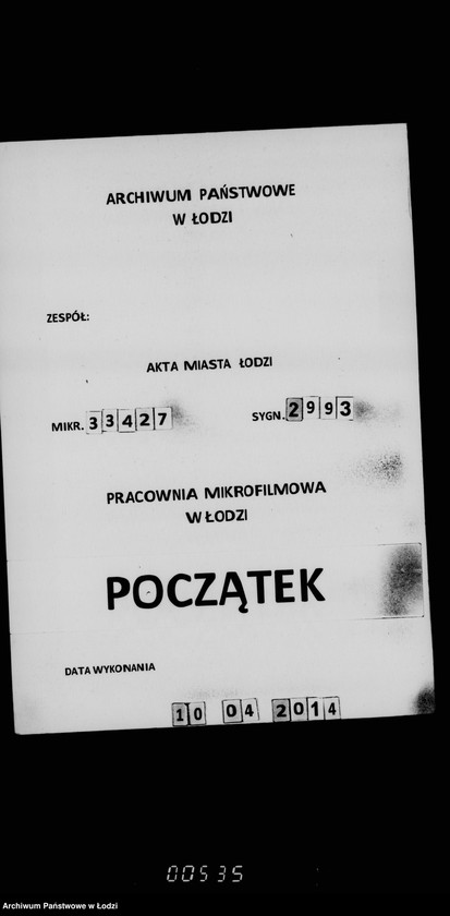 Obraz 1 z jednostki "O izmerenji zemel´ gor. Lodzi i sostavlenji plana"