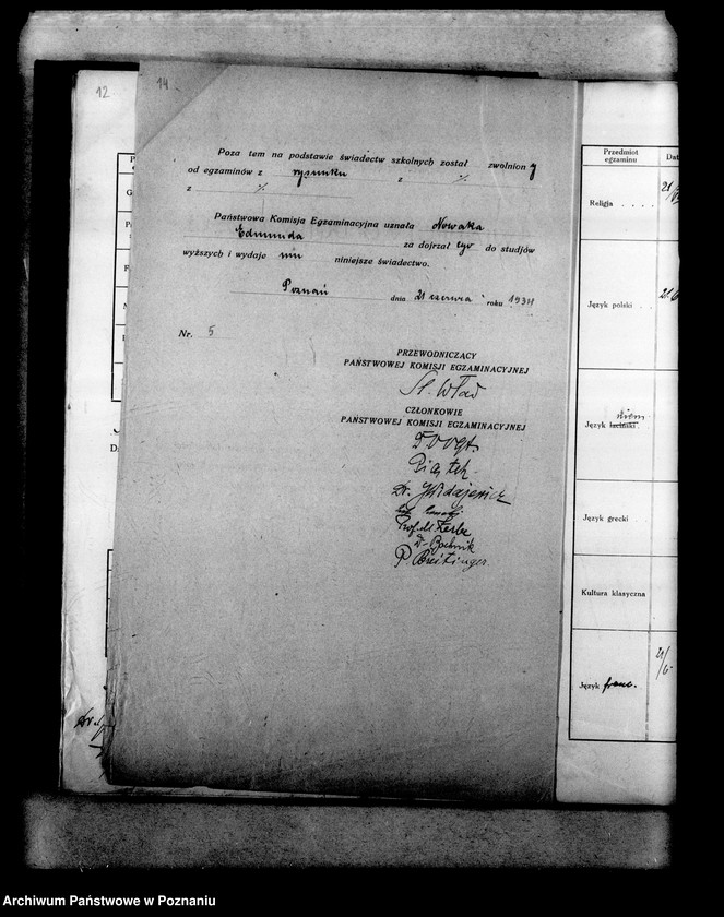 Obraz 17 z jednostki "Protokoły z egzaminów dojrzałości dla eksternistów abiturientów, prywatnego gimnazjum koedukacyjnego z niemieckim językiem nauczania imienia Schillera w Poznaniu"